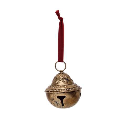 Creative Co-Op Gold/Red Sleigh Bell Ornament 5 in., Pack of 12