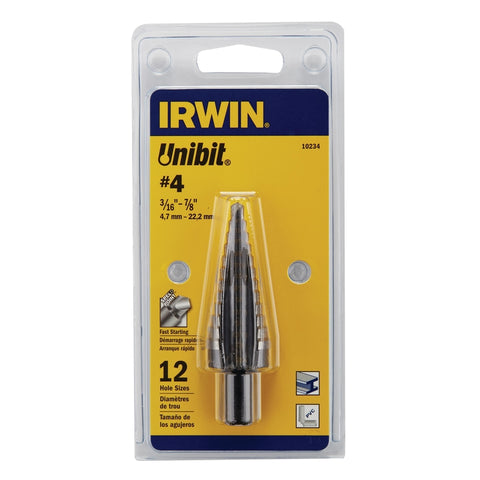 Irwin Unibit 3/16 to 7/8 in. X 6 in. L High Speed Steel Step Drill Bit Square Shank 1 pc