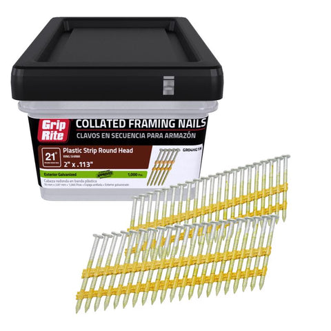 Grip-Rite 2 in. L X .113 Ga. Plastic Strip Hot-Dip Galvanized Framing Nails 21 deg 1000 pk