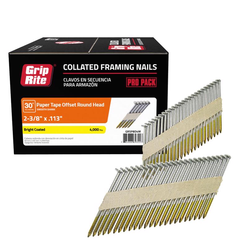 Grip-Rite 2-3/8 in. L Angled Strip Bright Framing Nails 30 deg 4000 pk ...