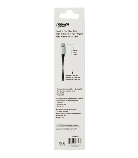 PowerZone KL-029X-2M-TYEP C Charging Cable, Type C, Type C, 6 ft L
