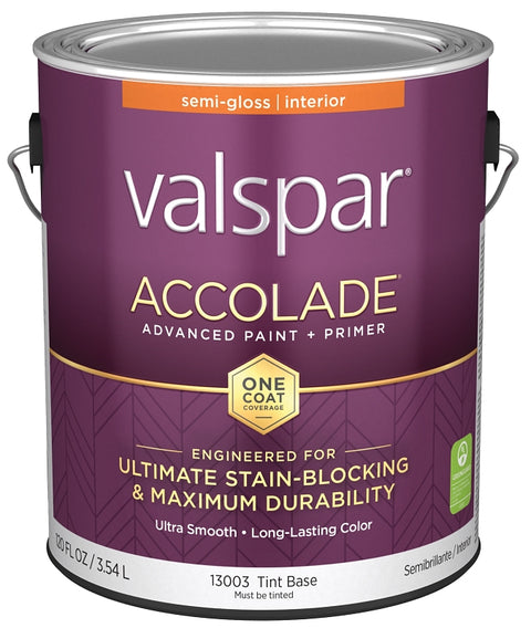 Valspar Accolade 1300 028.0013003.007 Latex Paint, Acrylic Base, Semi-Gloss, Tint Base, 1 gal, Plastic Can, Pack of 4
