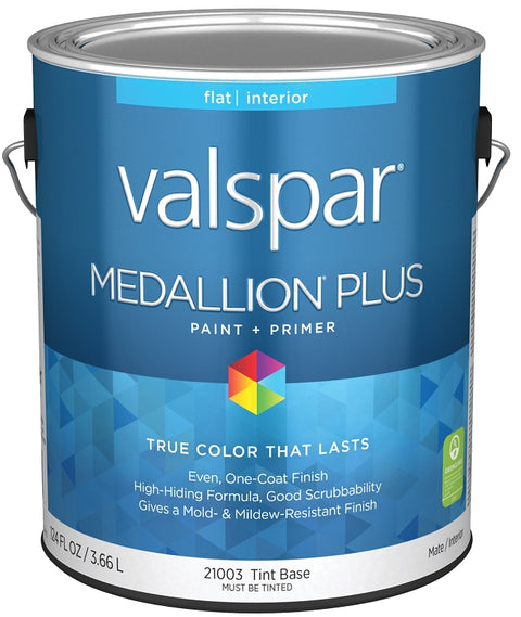 Valspar Medallion Plus 2100 028.0021003.007 Latex Paint, Acrylic Base, Flat Sheen, Tint Base, 1 gal, Plastic Can, Pack of 4