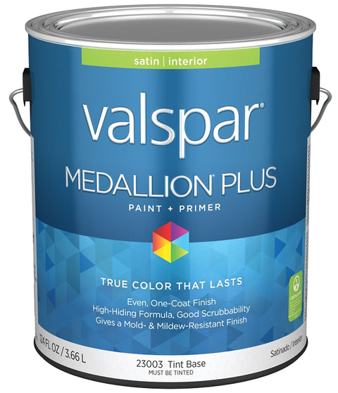 Valspar Medallion Plus 2300 028.0023003.007 Latex Paint, Acrylic Base, Satin Sheen, Tint Base, 1 gal, Plastic Can, Pack of 4