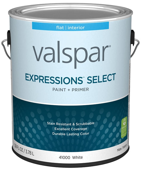 Valspar Expressions Select 4100 028.0041000.007 Latex Paint, Acrylic Base, Flat Sheen, White Base, 1 gal, Pack of 4