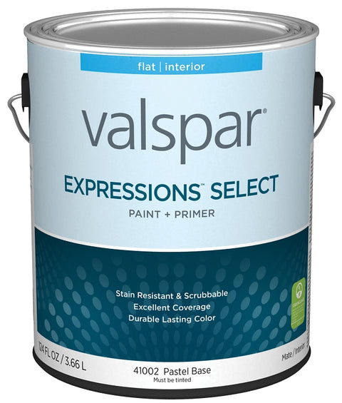 Valspar Expressions Select 4100 028.0041002.007 Latex Paint, Acrylic Base, Flat Sheen, Pastel Base, 1 gal, Pack of 4