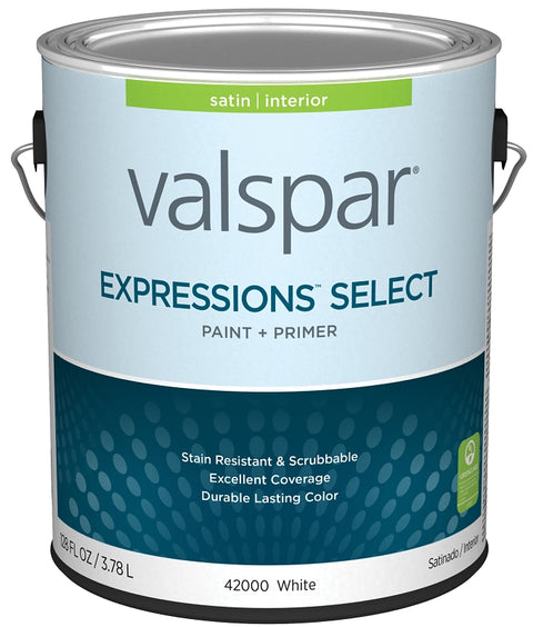 Valspar Expressions Select 4200 028.0042000.007 Latex Paint, Acrylic Base, Satin Sheen, White Base, 1 gal, Pack of 4