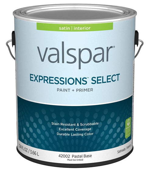 Valspar Expressions Select 4200 028.0042002.007 Latex Paint, Acrylic Base, Satin Sheen, Pastel Base, 1 gal, Pack of 4