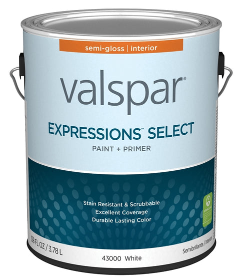 Valspar Expressions Select 4300 028.0043000.007 Latex Paint, Acrylic Base, Semi-Gloss, White Base, 1 gal, Pack of 4