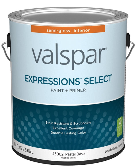 Valspar Expressions Select 4300 028.0043002.007 Latex Paint, Acrylic Base, Semi-Gloss Sheen, Pastel Base, 1 gal, Pack of 4
