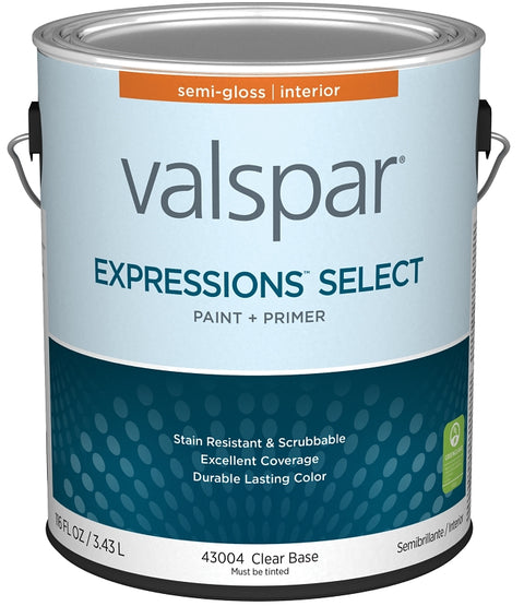 Valspar Expressions Select 4300 028.0043004.007 Latex Paint, Acrylic Base, Semi-Gloss Sheen, Clear Base, 1 gal, Pack of 4