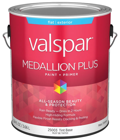 Valspar Medallion Plus 2500 028.0025003.007 Latex Paint, Acrylic Base, Flat Sheen, Tint Base, 1 gal, Plastic Can, Pack of 4