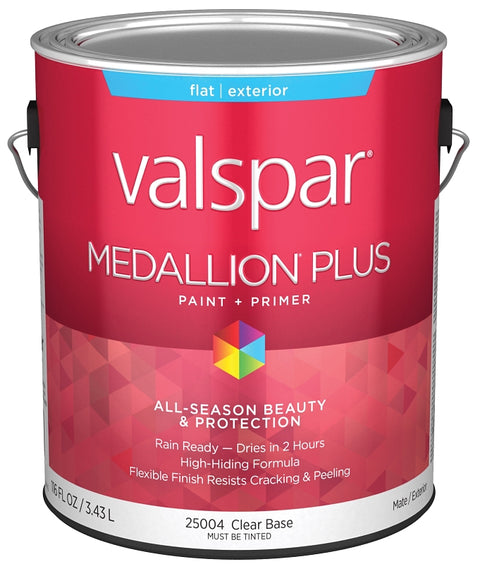 Valspar Medallion Plus 2500 028.0025004.007 Latex Paint, Acrylic Base, Flat Sheen, Clear Base, 1 gal, Plastic Can, Pack of 4