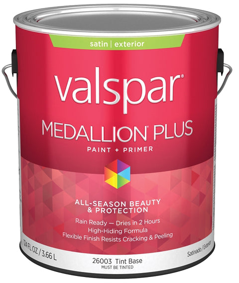 Valspar Medallion Plus 2600 028.0026003.007 Latex Paint, Acrylic Base, Satin Sheen, Tint Base, 1 gal, Plastic Can, Pack of 4