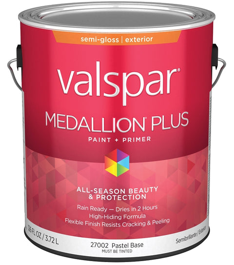 Valspar Medallion Plus 2600 028.0027002.007 Latex Paint, Acrylic Base, Semi-Gloss Sheen, Pastel Base, 1 gal, Pack of 4