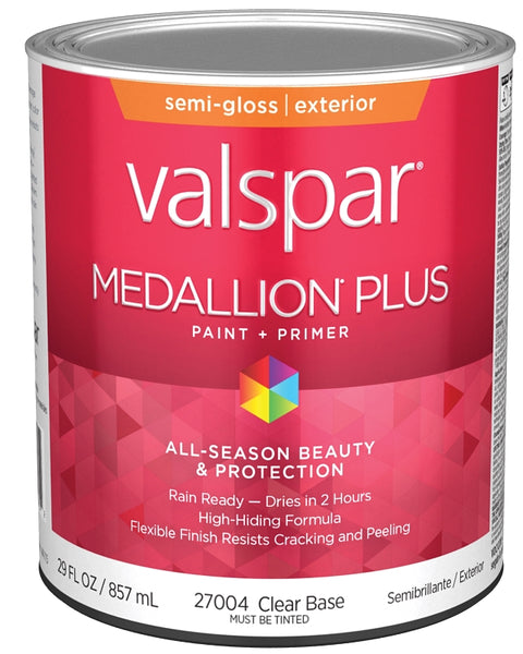 Valspar Medallion Plus 2600 028.0027004.005 Latex Paint, Acrylic Base, Semi-Gloss Sheen, Clear Base, 1 qt