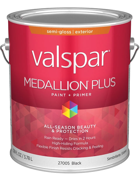 Valspar Medallion Plus 2600 028.0027005.007 Latex Paint, Acrylic Base, Semi-Gloss Sheen, Black, 1 gal, Plastic Can, Pack of 4