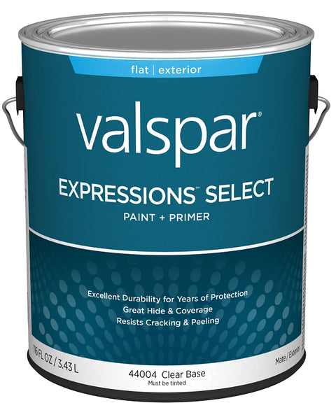 Valspar Expressions Select 4400 028.0044004.007 Latex Paint, Acrylic Base, Flat Sheen, Clear Base, 1 gal, Pack of 4