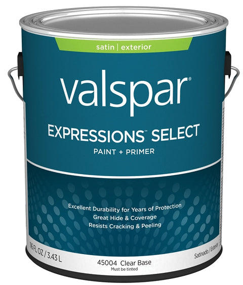 Valspar Expressions Select 4500 028.0045004.007 Latex Paint, Acrylic Base, Satin Sheen, Clear Base, 1 gal, Pack of 4