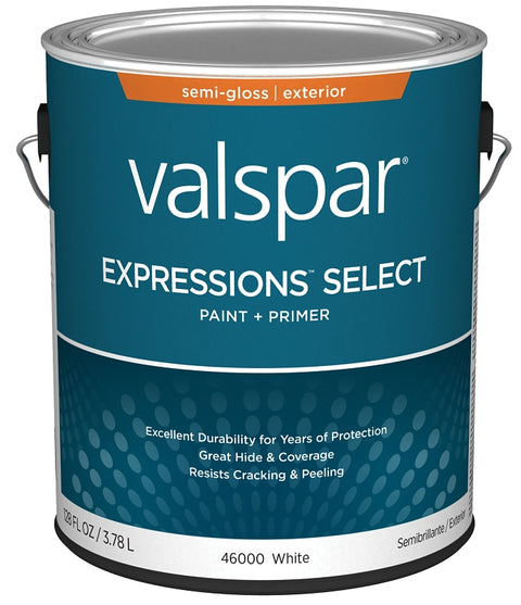 Valspar Expressions Select 4600 028.0046000.007 Latex Paint, Acrylic Base, Semi-Gloss Sheen, White Base, 1 gal, Pack of 4