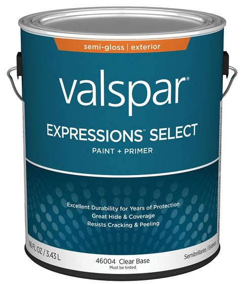 Valspar Expressions Select 4600 028.0046004.007 Latex Paint, Acrylic Base, Semi-Gloss Sheen, Clear Base, 1 gal, Pack of 4