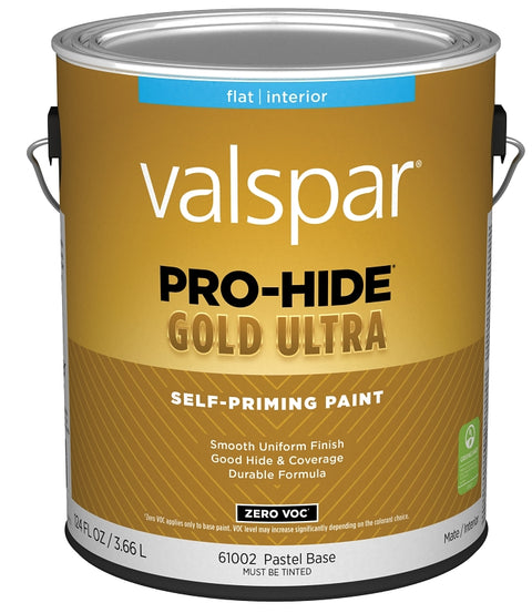 Valspar Pro-Hide Gold Ultra 6100 028.0061002.007 Latex Paint, Acrylic Base, Flat Sheen, Pastel Base, 1 gal, Pack of 4
