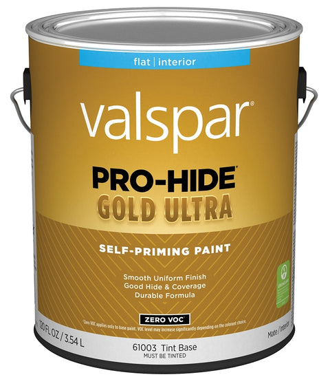 Valspar Pro-Hide Gold Ultra 6100 028.0061003.007 Latex Paint, Acrylic Base, Flat Sheen, Tint White, 1 gal, Pack of 4