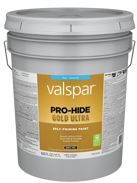 Valspar Pro-Hide Gold Ultra 6100 028.0061003.008 Latex Paint, Acrylic Base, Flat, Tint White, 5 gal