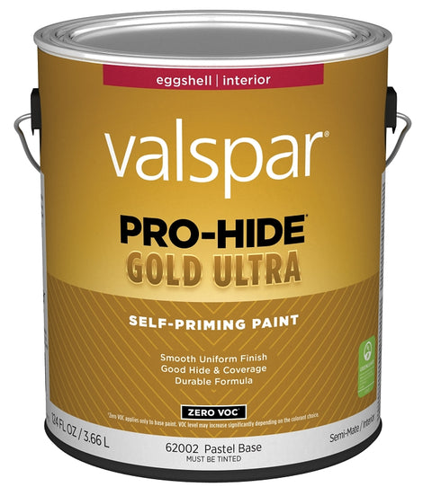 Valspar Pro-Hide Gold Ultra 6200 028.0062002.007 Latex Paint, Acrylic Base, Eggshell Sheen, Pastel Base, 1 gal, Can, Pack of 4