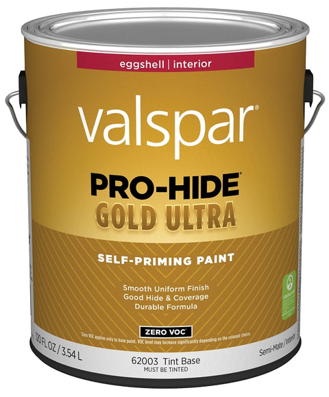 Valspar Pro-Hide Gold Ultra 6200 028.0062003.007 Latex Paint, Acrylic Base, Eggshell Sheen, Tint White, 1 gal, Pack of 4