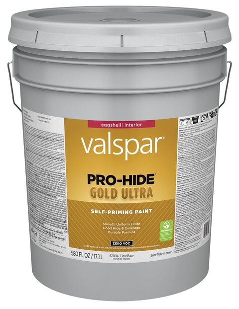 Valspar Pro-Hide Gold Ultra 6200 028.0062004.008 Latex Paint, Acrylic Base, Eggshell, Clear Base, 5 gal