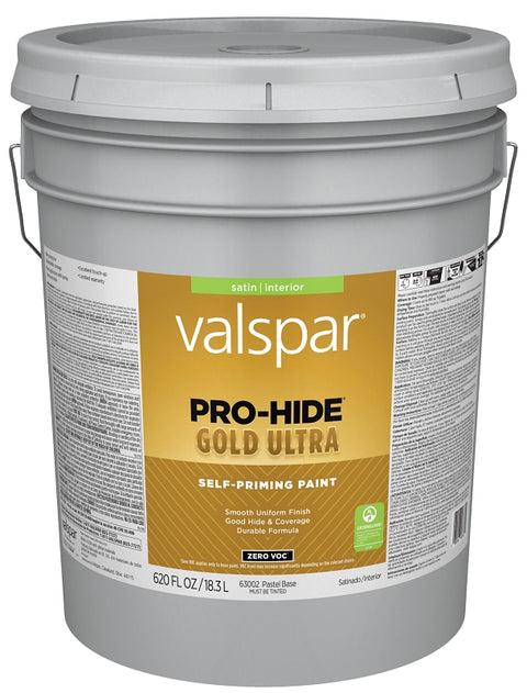 Valspar Pro-Hide Gold Ultra 6300 028.0063002.008 Latex Paint, Acrylic Base, Satin, Pastel Base, 5 gal
