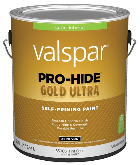 Valspar Pro-Hide Gold Ultra 6300 028.0063003.007 Latex Paint, Acrylic Base, Satin, Tint White, 1 gal, Pack of 4