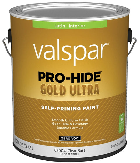Valspar Pro-Hide Gold Ultra 6300 028.0063004.007 Latex Paint, Acrylic Base, Satin, Clear Base, 1 gal, Pack of 4
