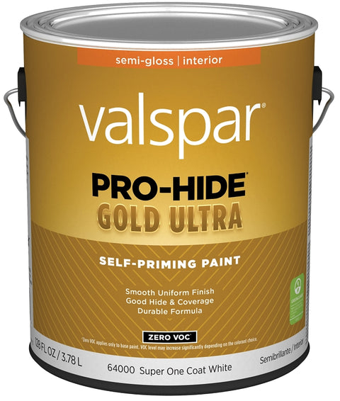 Valspar Pro-Hide Gold Ultra 6400 Series 028.0064000.007 Interior Paint, Acrylic, Super One Coat White, Semi-Gloss, Pack of 4