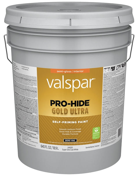 Valspar Pro-Hide Gold Ultra 6400 Series 028.0064000.008 Interior Paint, Acrylic, Latex, Super One Coat White, Semi-Gloss