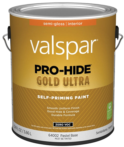 Valspar Pro-Hide Gold Ultra 6400 028.0064002.007 Latex Paint, Acrylic Base, Semi-Gloss Sheen, Pastel Base, 1 gal, Pack of 4