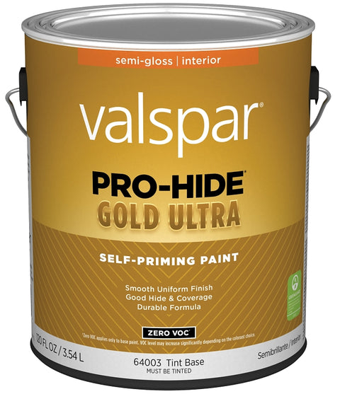 Valspar Pro-Hide Gold Ultra 6400 028.0064003.007 Latex Paint, Acrylic Base, Semi-Gloss Sheen, Tint White, 1 gal, Pack of 4