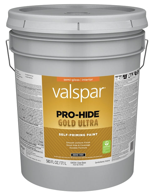 Valspar Pro-Hide Gold Ultra 6400 028.0064004.008 Latex Paint, Acrylic Base, Semi-Gloss, Clear Base, 5 gal