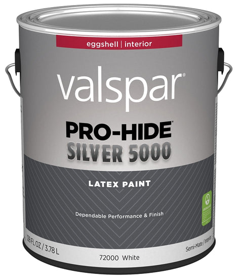 Valspar Pro-Hide Silver 5000 7300 028.0072000.007 Latex Paint, Water Base, Eggshell, White Base, 1 gal, Pack of 4