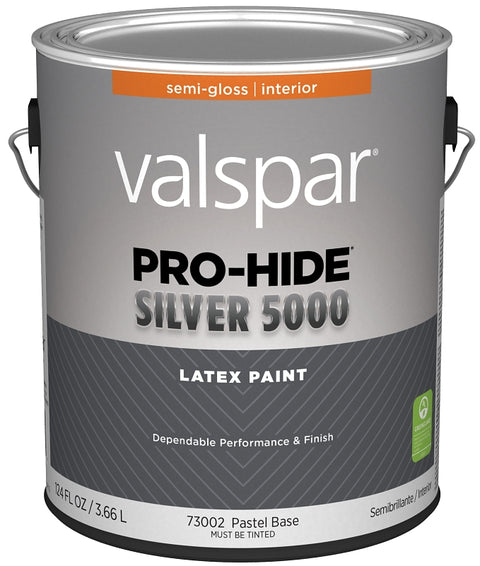 Valspar Pro-Hide Silver 5000 7300 028.0073002.007 Latex Paint, Water Base, Semi-Gloss, Pastel Base, 1 gal, Pack of 4