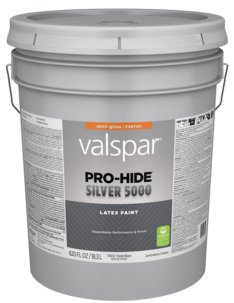 Valspar Pro-Hide Silver 5000 7300 028.0073002.008 Latex Paint, Water Base, Semi-Gloss, Pastel Base, 5 gal