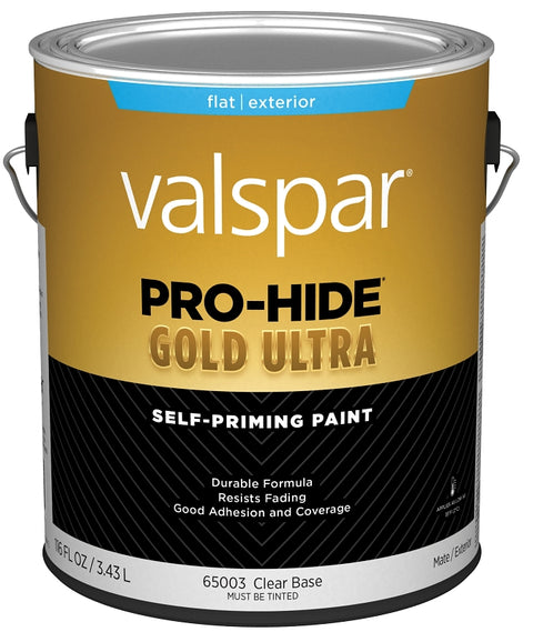 Valspar Pro-Hide Gold Ultra 6500 028.0065003.007 Latex Paint, Acrylic Base, Flat Sheen, Clear Base, 1 gal, Pack of 4