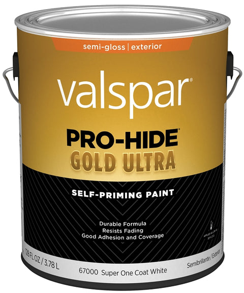 Valspar Pro-Hide Gold Ultra 6700 Series 028.0067000.007 Latex Paint, Acrylic, Super One Coat White, Semi-Gloss, 1 gal, Pack of 4