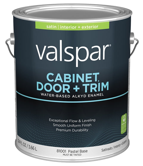 Valspar 8100 028.0081001.007 Cabinet, Door and Trim Paint Enamel, Water Base, Satin Sheen, Pastel Base, 1 gal, Pack of 4