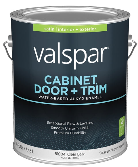 Valspar 8100 028.0081004.007 Cabinet, Door and Trim Paint Enamel, Water Base, Satin Sheen, Clear Base, 1 gal, Pack of 4