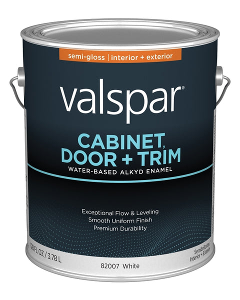 Valspar 8200 028.0082007.007 Cabinet, Door and Trim Paint Enamel, Water Base, Semi-Gloss Sheen, White Base, 1 gal, Pack of 4