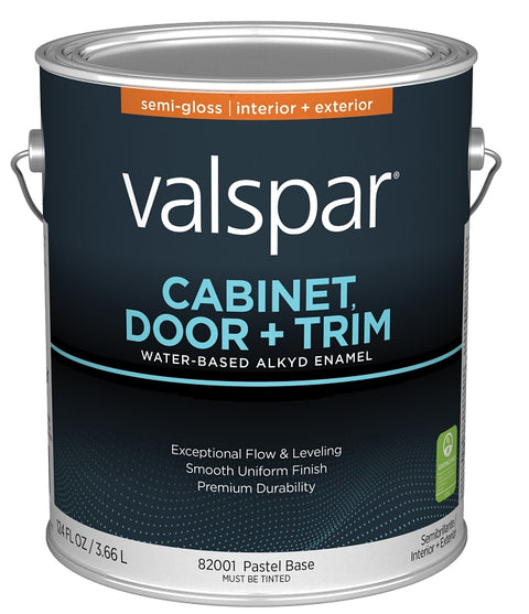 Valspar 8200 028.0082001.007 Cabinet, Door and Trim Paint Enamel, Water Base, Semi-Gloss Sheen, Pastel Base, 1 gal, Pack of 4