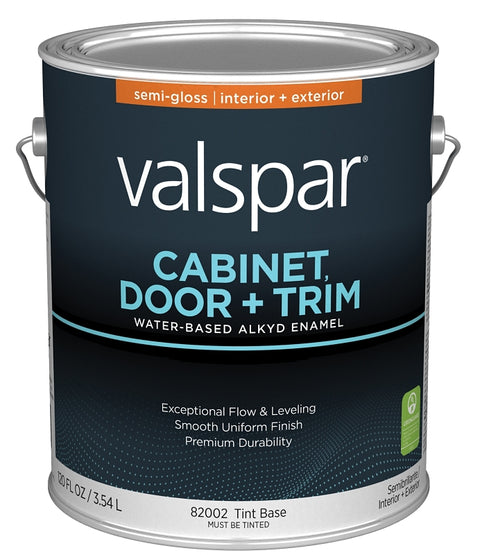 Valspar 8200 028.0082002.007 Cabinet, Door and Trim Paint Enamel, Water Base, Semi-Gloss Sheen, Tint Base, 1 gal, Pack of 4