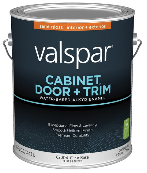 Valspar 8200 028.0082004.007 Cabinet, Door and Trim Paint Enamel, Water Base, Semi-Gloss Sheen, Clear Base, 1 gal, Pack of 4